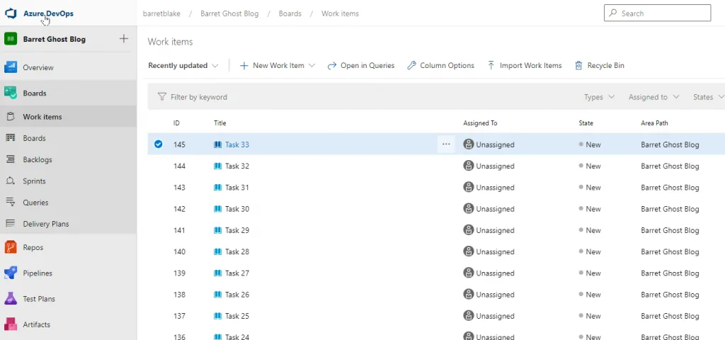 Azure DevOps Work Items
