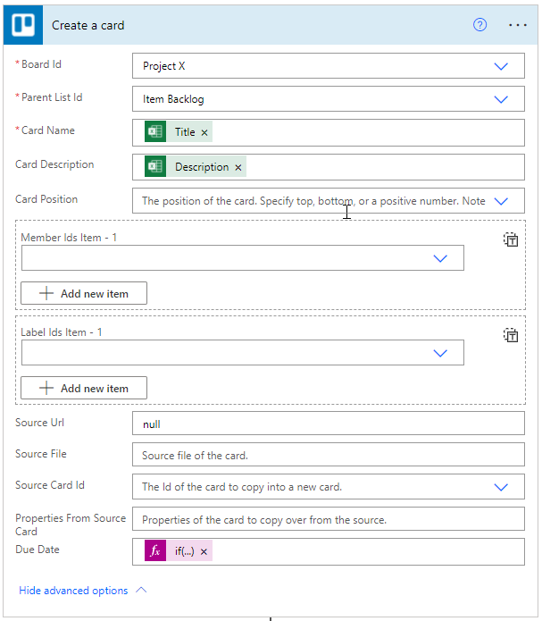 Trello Create a card action