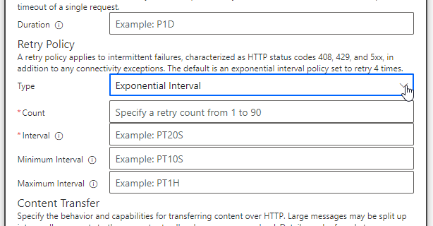 Retry policy dialog box