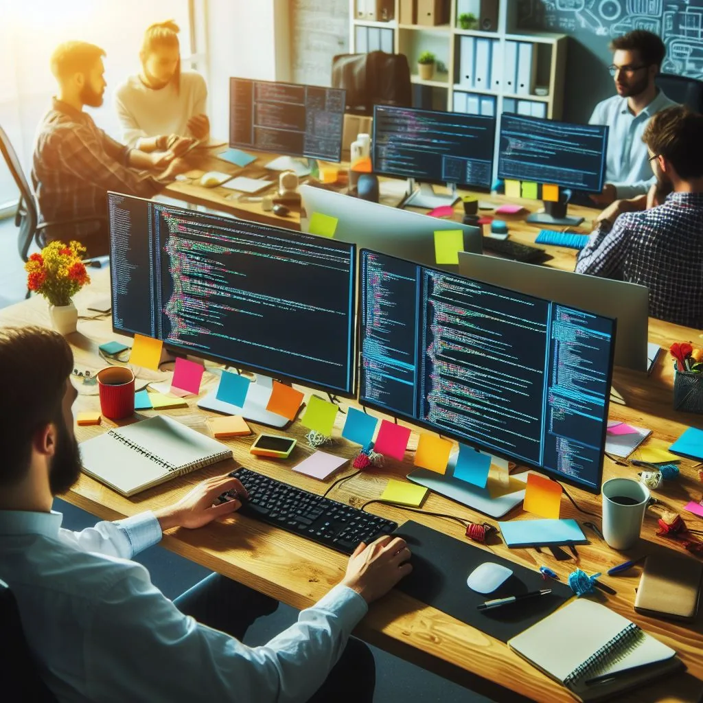 Microsoft Designer image of a group of developers working on code alt 5