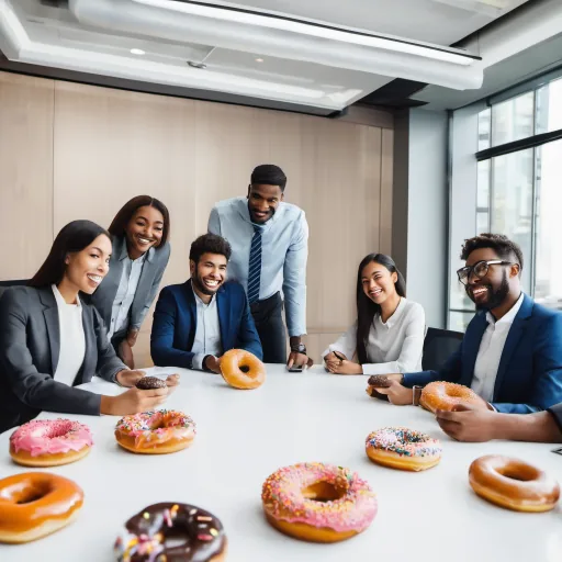 People around a table with donuts