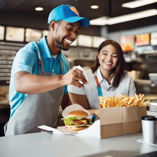 Fast food worker helping a customer