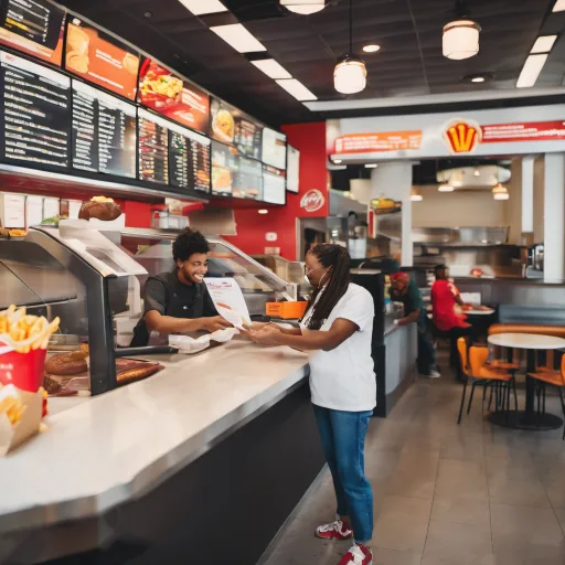 Fast food worker helping a customer