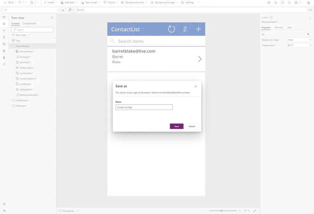 Saving our power app