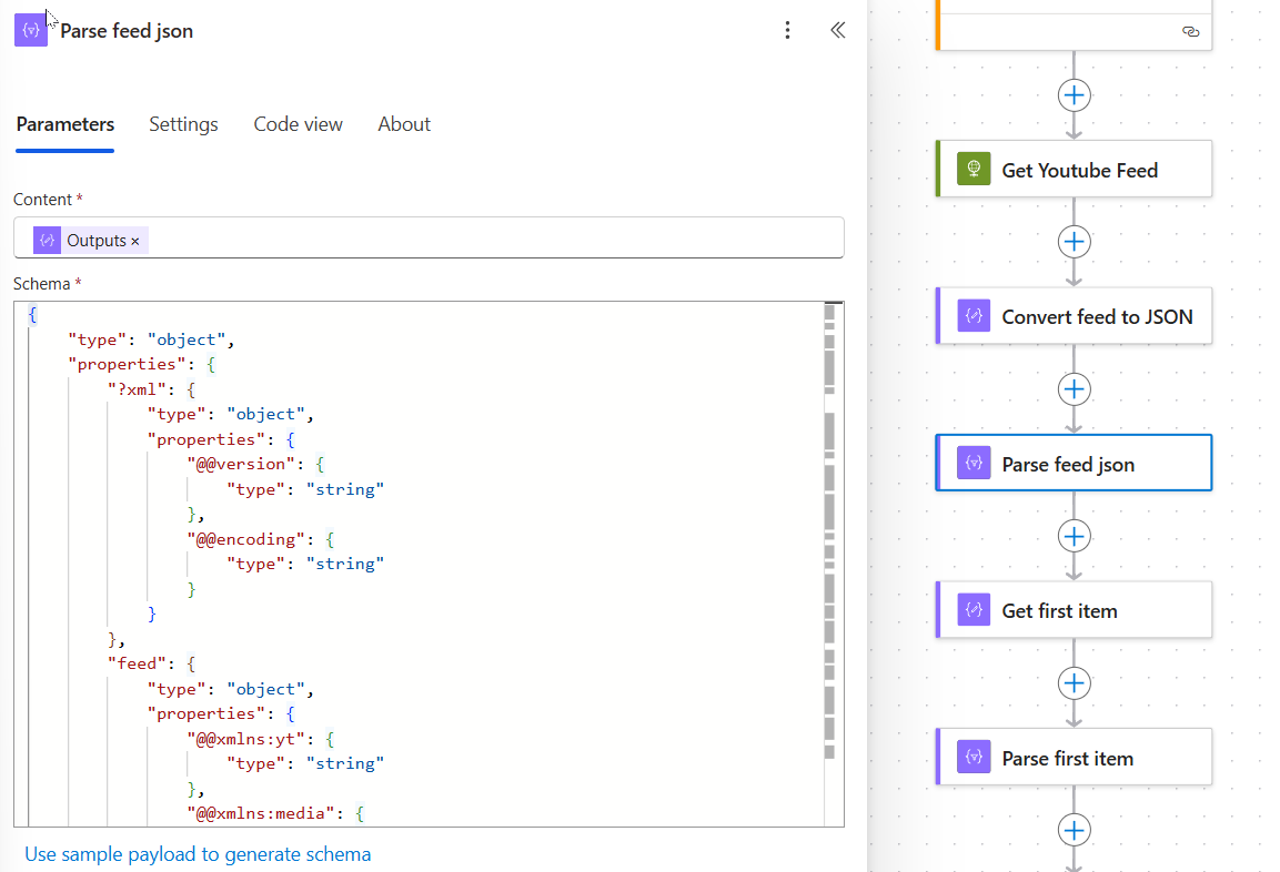 Adding a parse json action to our flow