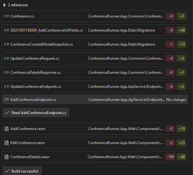 ChatGPT 5 showing list of files examined and modified